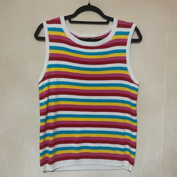 eesome LIKE NEW multi color stripe sleeveless sweater top vest size L - Picture 2 of 4